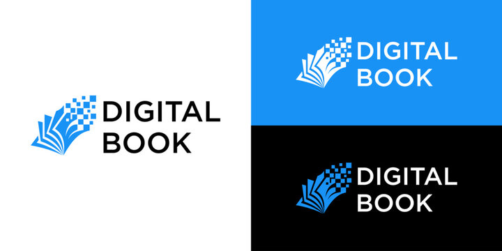 Modern Digital Book Logo Concept with Pixelated Pages for E-Learning, Online Library, Education Technology, and Digital Publication Brand Identity