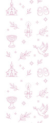 Obraz premium Baby Baptism Vertical Border Church Font Shoes Dove Christening Vector