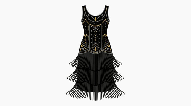 Elegant Black Flapper Dress with Art Deco Beading and Tiered Fringe Detail for 1920s Parties and Vintage Fashion