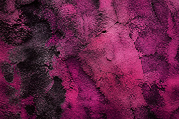Naklejka premium Magenta paint peeling and cracked on rough wall surface