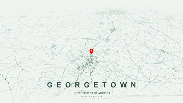 Modern minimalist vector map of Georgetown, Texas, USA. High-quality scalable illustration of Georgetown city grid, San Gabriel River confluence, Lake Georgetown, Interstate 35 for posters design.