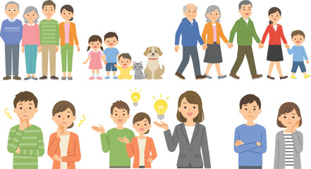 Fototapeta premium Family Life and Decision Making Collection Featuring Multigenerational Families Parenting Problem Solving and Household Relationships Vector Illustration