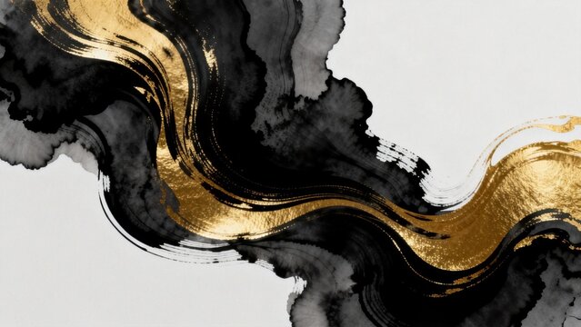 Abstract black and gold swirling paint