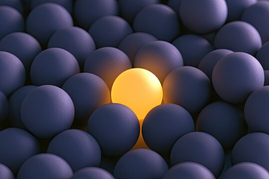 A glowing sphere shines brightly amidst a crowd of muted, textured orbs