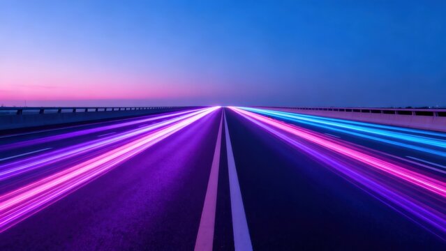 Colorful Light Trails on Highway