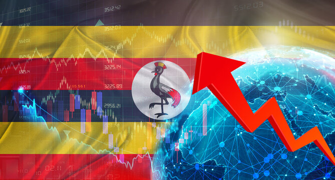 Global financial growth with Uganda flag. Financial growth with Uganda flag on economic background