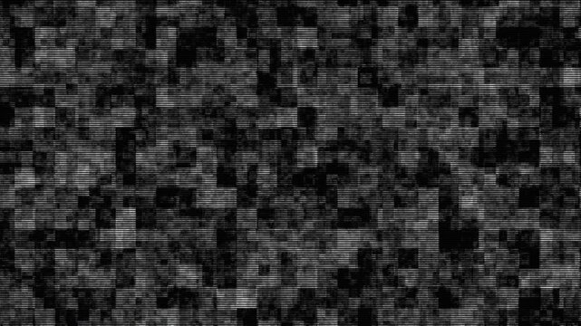 Abstract Grayscale Pixelated Blocky Digital Glitch Corrupted Data Motion Background