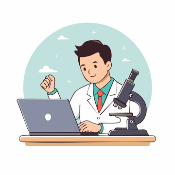 Scientist Working with Laptop and Microscope