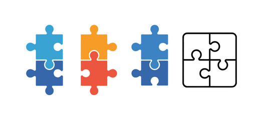 Fototapeta premium Puzzle Pieces Collection: A variety of colorful and black and white puzzle pieces are displayed, representing concepts of problem-solving, connection, and completion.
