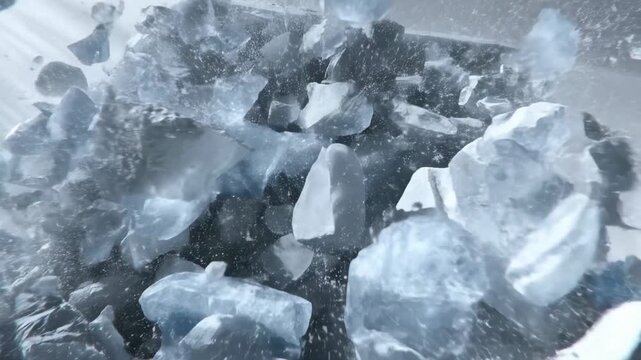 Ice block cracking and shattering in slow motion: dramatic transformation visual