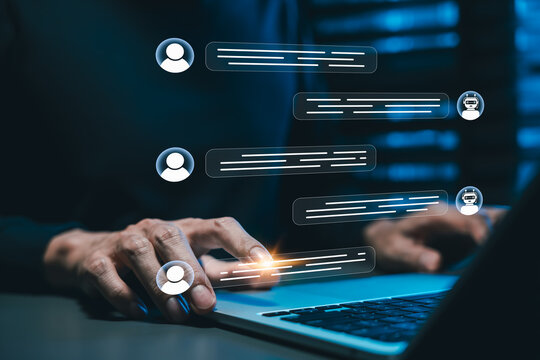 AI chatbot conversation and customer support automation concept. virtual assistant messages, user chat bubbles, online help desk, instant response, digital communication, and smart service workflow