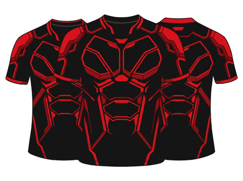 Flat vector illustration of two overlapping black and red short-sleeve