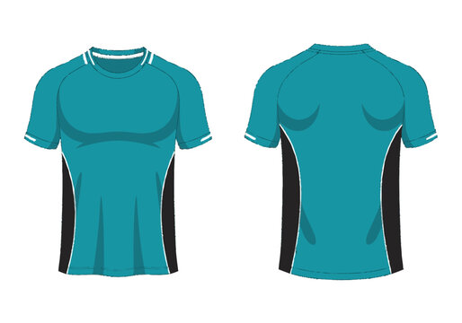 Flat vector illustration full front view of a blank teal short-sleeve 