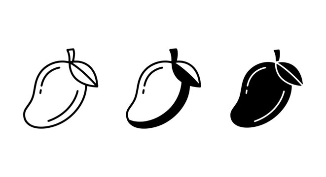Mango Icons Set: Outline, Filled, and Silhouette Vector Graphics for Tropical Fruit Designs