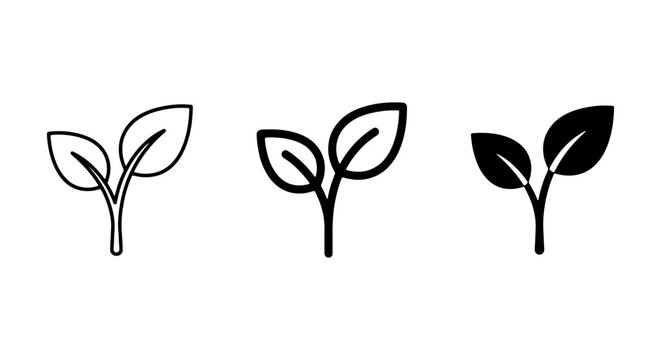 Sprout Icons, Seedling Vector Graphics, New Growth Symbols. Minimalist Plant Icons for Ecology, Nature, and Organic Concepts.