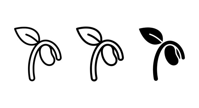 Seedling Icons Set: Sprout Growth Stages, Plant Life Cycle, Organic Farming, Green Business Concepts