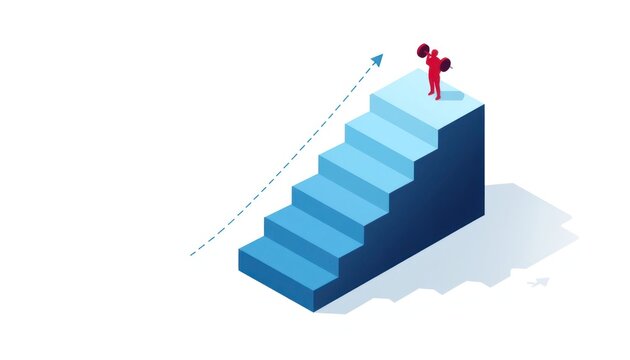 A businessperson is climbing the ladder to success.