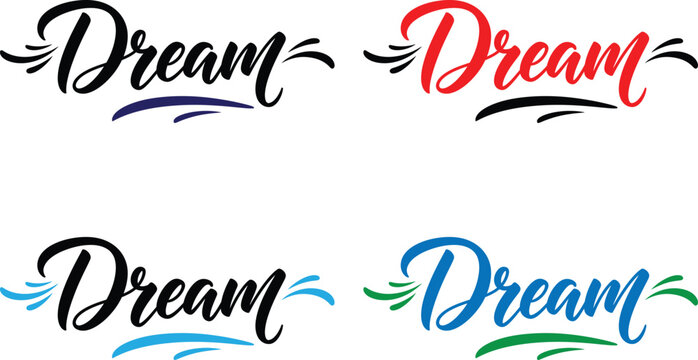 Typography design with colorful 'dream' text examples