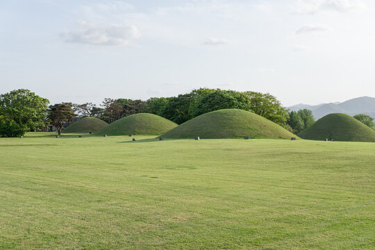 Gyeongju, South Korea, April 20, 2026: Daereungwon Ancient Tomb Complex Massive Grass-Coverd Royal Tombs with Korea&rsquo;s Ancient History 경주 대릉원 관광

