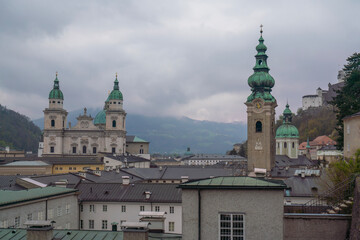 Obraz premium Images of tourist and architectural landmarks in the center of Salzburg, Austria.