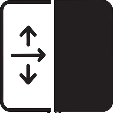 Screen Resize Symbol: A clean, minimalist icon representing screen resizing with directional arrows indicating horizontal and vertical adjustment. A solid black panel occupies the right side.