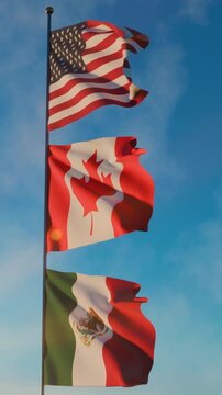 United States, Canada, and Mexico flags for 2026 world soccer event