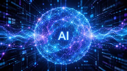 Fototapeta premium Artificial Intelligence Digital Network Visualization with Futuristic Data Connections