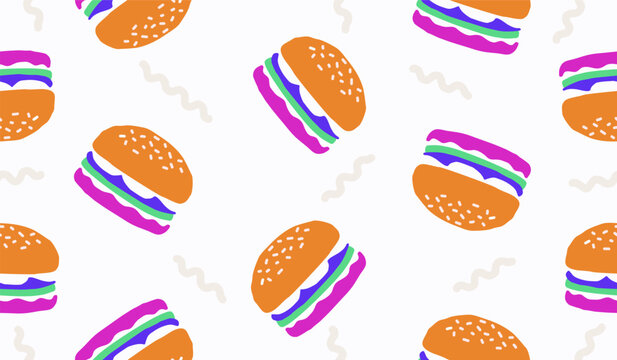 Cute burger pattern background vector design