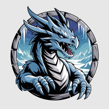Majestic Blue Dragon Illustration with Icy Background.