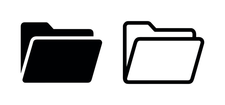 Folder Icons: Set of two solid and outline illustrations of open folders