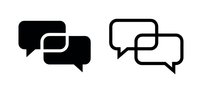 Two icons of overlapping speech bubbles: solid black and outline