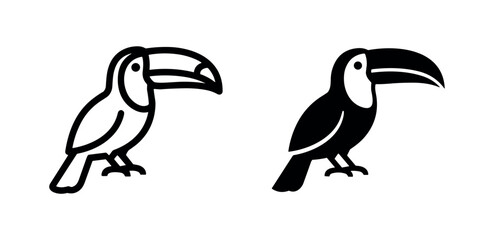 Obraz premium Simple silhouette and outline icons of a toucan, white background