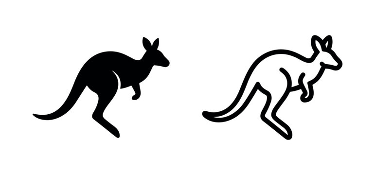 Simple silhouette and outline icons of a kangaroo, white background