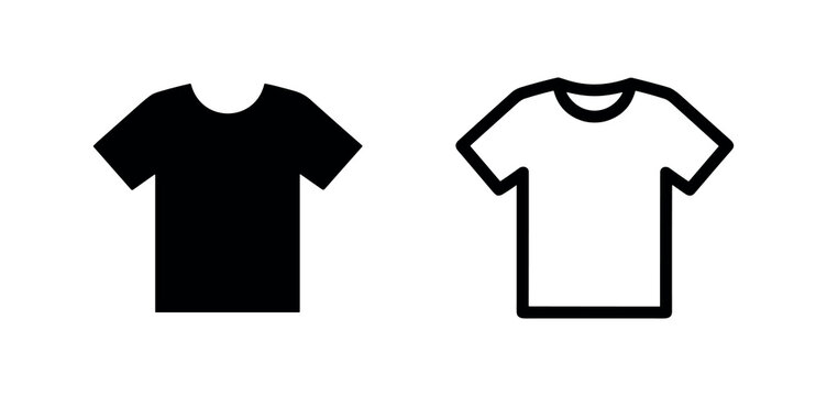 T-shirt icon set. Casual apparel symbol for clothing, fashion, or merchandising in outline and glyph style.