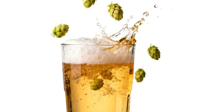 Beer glass with hops and splash