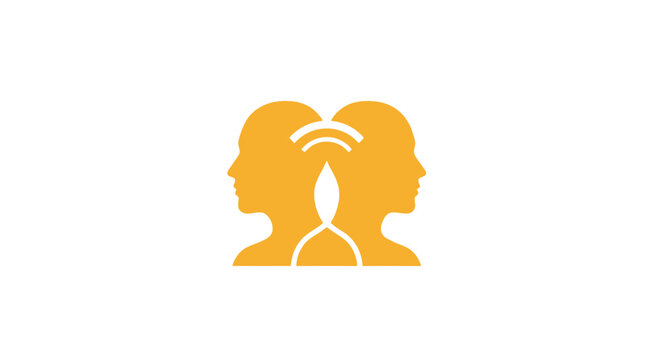 Human head profiles with brain waves representing communication icon