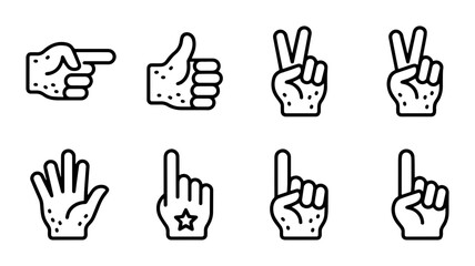 Obraz premium Hand Gestures Icon Set: Pointing, Thumbs Up, Peace Sign, Open Palm, Number One, Star Icon