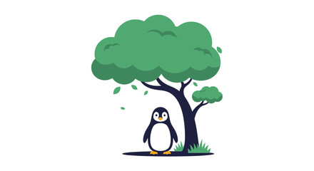 Penguin standing under a tree alone. © Kamil
