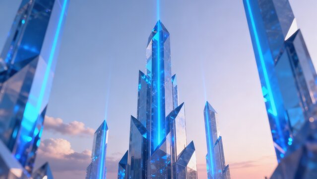 Futuristic Crystal Towers Against Sky