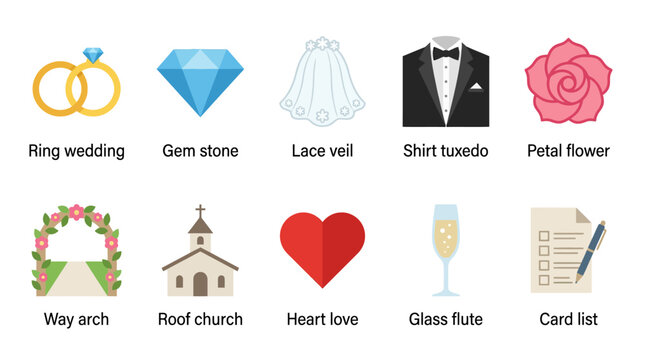 Collection of wedding and event icons.