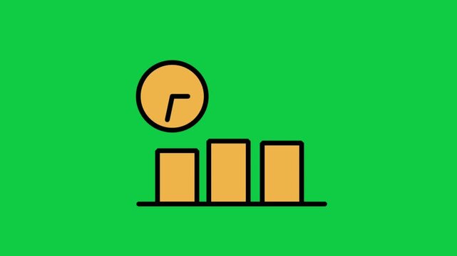 Animated green background icon showing yellow growth bar charts next to a time clock symbol representing productivity performance analytics.