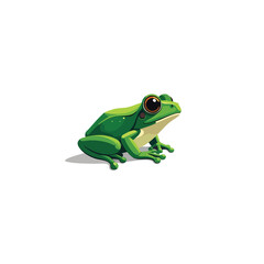 Fototapeta premium A cute cartoon illustration of a small green frog sitting on a white background.