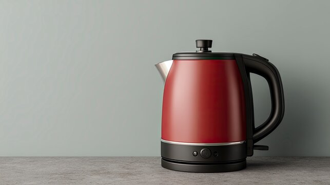 Modern Red Electric Kettle on Gray Surface.