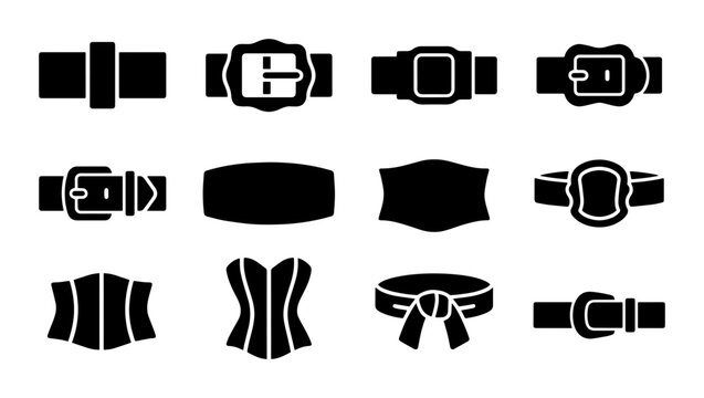 Vector Belt Icons Collection, Fashion Accessories Set, Clothing Elements, Waistband Styles, Buckle Designs