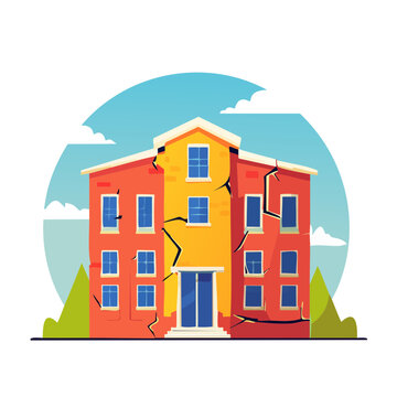 Cracked building illustration with flat design style