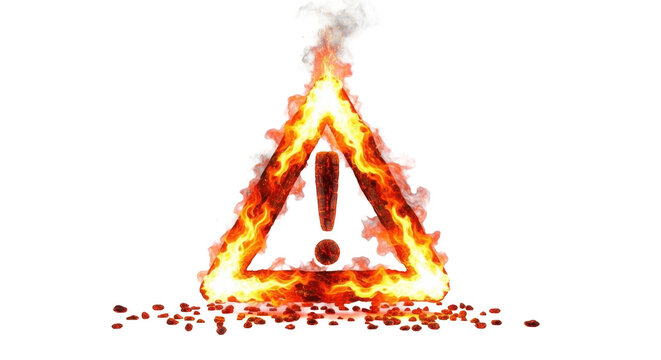 Fiery Triangle Warning Sign with Smoke