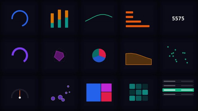Dynamic Motion of Colorful Data Visualizations in Modern Technology Video.