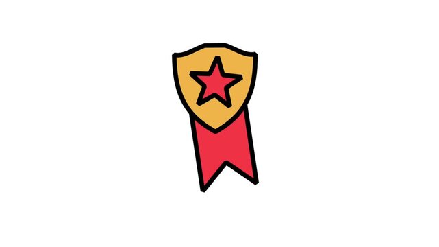 Motion icon showing a secure premium quality award ribbon badge with a star symbol representing certified top safety protection.