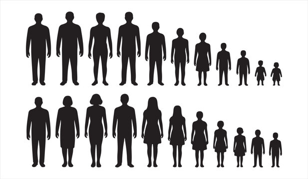 Demographic Silhouette Icons Representing People Across Different Age Groups and Generations