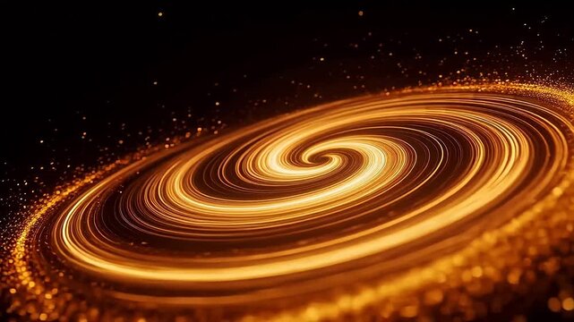 Golden spiral light pattern on dark background